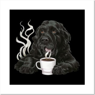 Lazy Black Dog Drinking Coffee Posters and Art